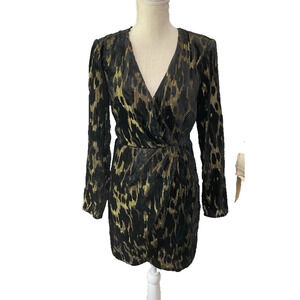 BARDOT AERIELA BLACK VELVET GOLD METALLIC WRAP DRESS 10